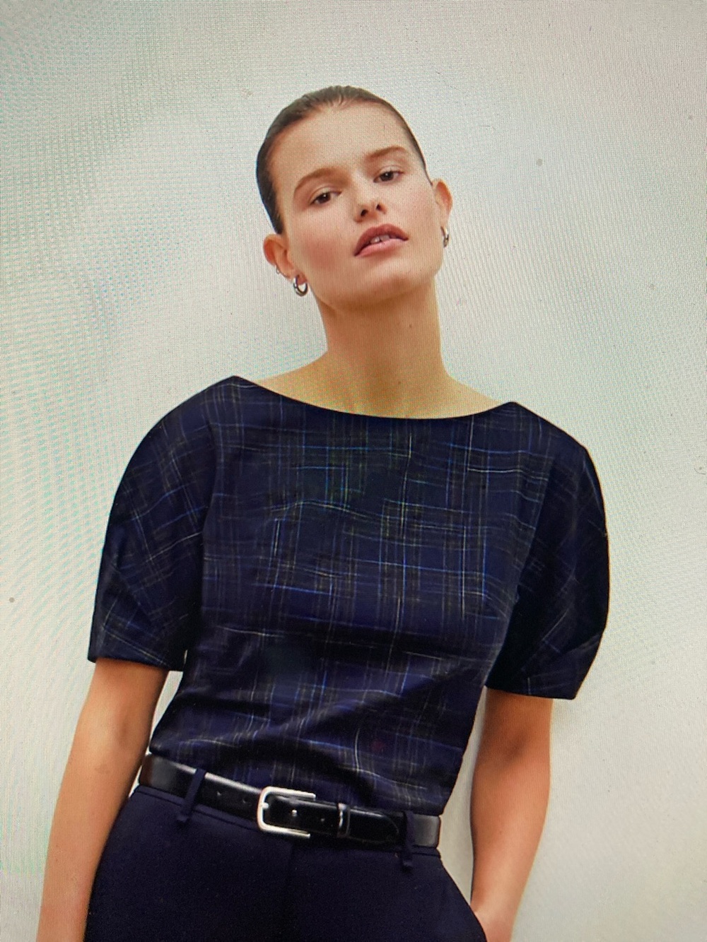 MM Lafleur Navy Plaid Eudora Boatneck Blouse
